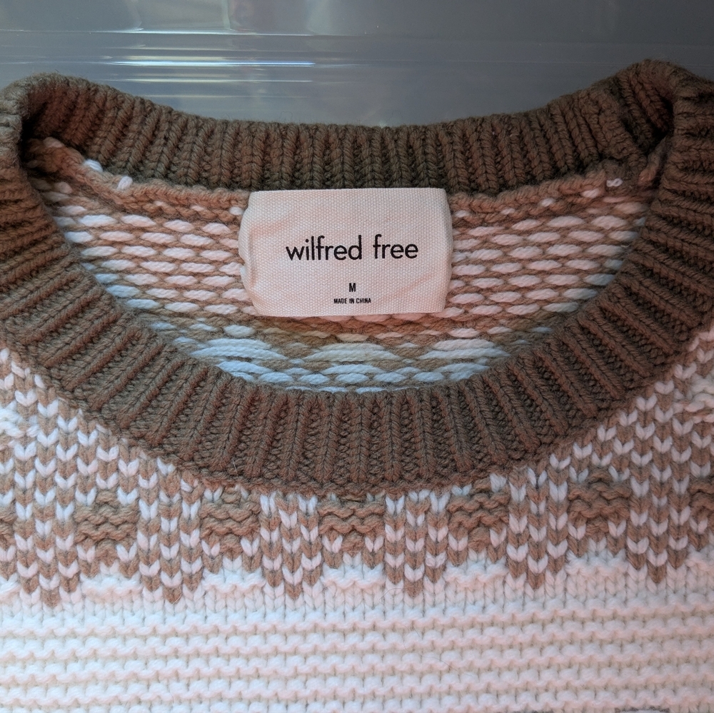 🤎🤍 Wilfred Free Nordic Merino Cotton Blend Crewneck Knit Sweater, M - Picture 10 of 13